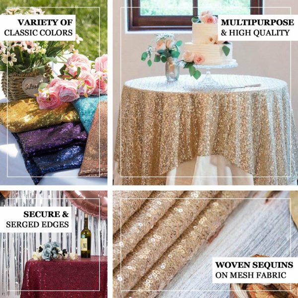 Sequin & Shimmer |  60″x60″ Blush Duchess Sequin Square Table Overlay