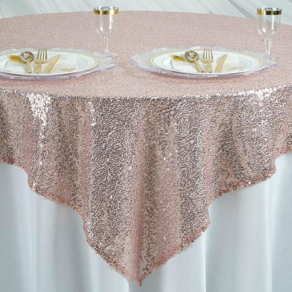 Sequin & Shimmer |  60″x60″ Blush Duchess Sequin Square Table Overlay