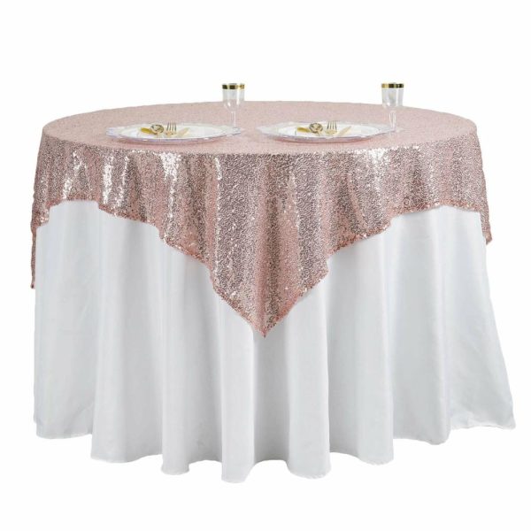 Sequin & Shimmer |  60″x60″ Blush Duchess Sequin Square Table Overlay