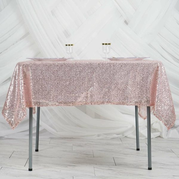 Sequin & Shimmer |  60″x60″ Blush Duchess Sequin Square Table Overlay