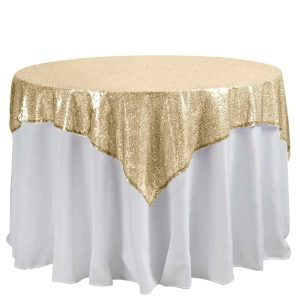 Sequin & Shimmer |  60″x60″ Champagne Duchess Sequin Square Table Overlay