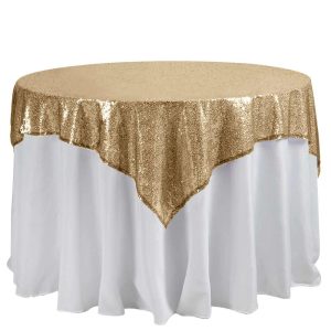 Sequin & Shimmer |  60″x60″ Gold Duchess Sequin Square Table Overlay