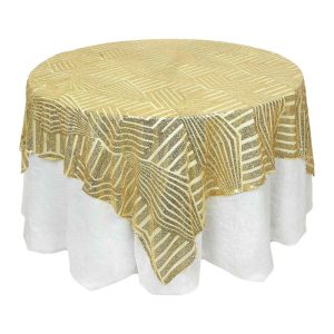 Sequin & Shimmer |  72″ Square Gold Diamond Glitz Sequin Table Overlay Topper