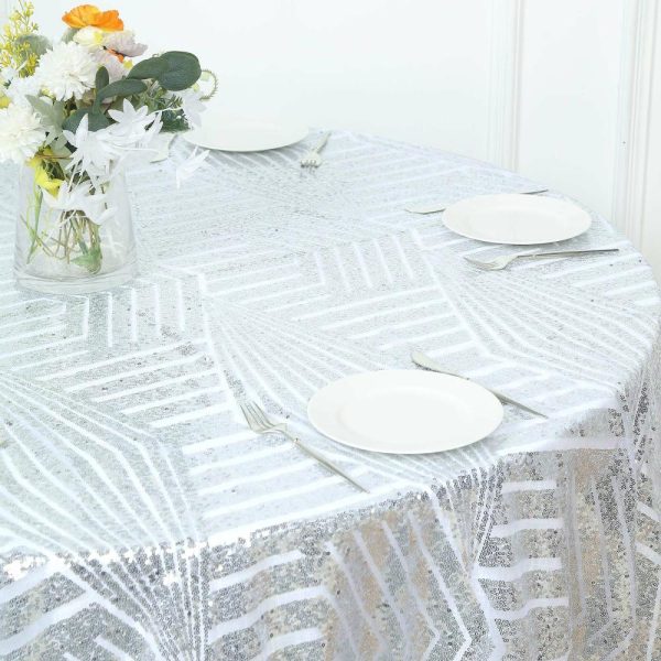 Sequin & Shimmer |  72″ Square Silver Diamond Glitz Sequin Table Overlay Topper