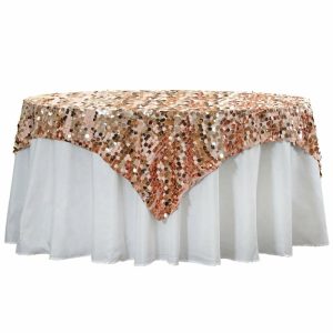 Sequin & Shimmer |  72″x72″ Blush Premium Big Payette Sequin Table Overlay