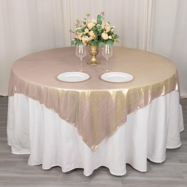 Sequin & Shimmer |  72″x72″ Blush Shimmer Sequin Dots Square Polyester Table Overlay, Wrinkle Free Sparkle Glitter Table Topper