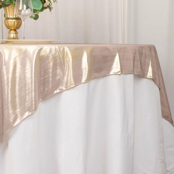 Sequin & Shimmer |  72″x72″ Blush Shimmer Sequin Dots Square Polyester Table Overlay, Wrinkle Free Sparkle Glitter Table Topper