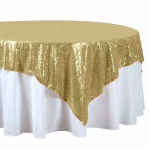 Sequin & Shimmer |  72″x72″ Champagne Sequin Sparkly Square Table Overlay