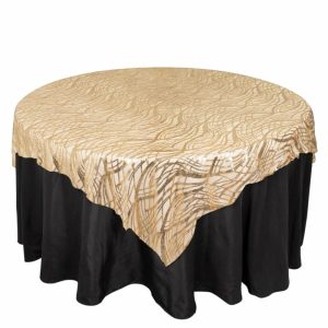 Sequin & Shimmer |  72″x72″ Champagne Wave Mesh Square Table Overlay With Embroidered Sequins