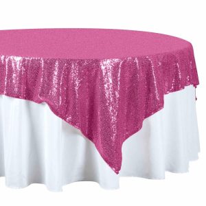 Sequin & Shimmer |  72″x72″ Fuchsia Sequin Sparkly Square Table Overlay