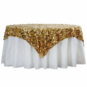 Sequin & Shimmer |  72″x72″ Gold Premium Big Payette Sequin Square Table Overlay