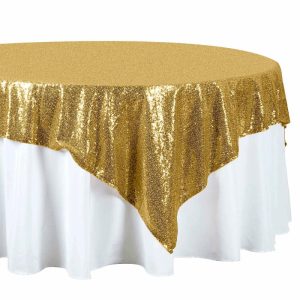 Sequin & Shimmer |  72″x72″ Gold Sequin Sparkly Square Table Overlay