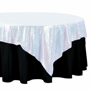 Sequin & Shimmer |  72″x72″ Iridescent Blue Sequin Square Table Overlay, Table Linen Decor