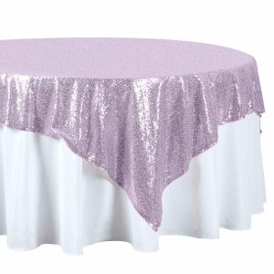 Sequin & Shimmer |  72″x72″ Lavender Lilac Sequin Sparkly Square Table Overlay