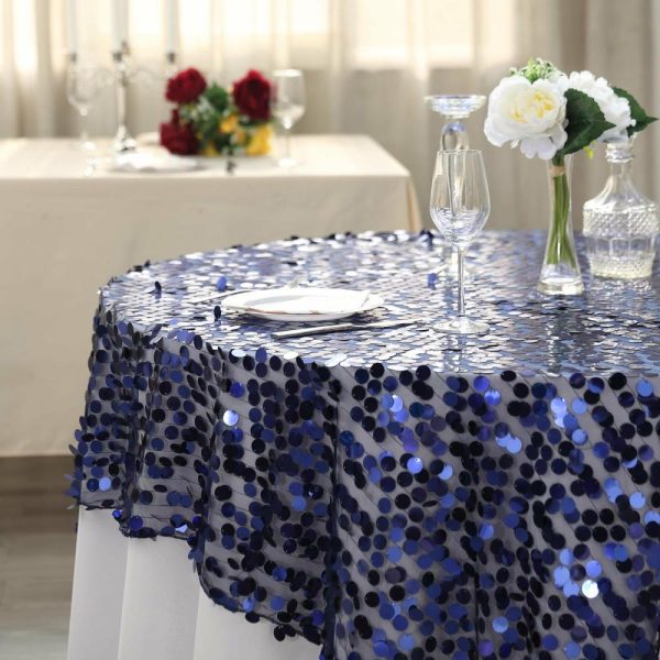 Sequin & Shimmer |  72″x72″ Navy Blue Premium Big Payette Sequin Square Table Overlay