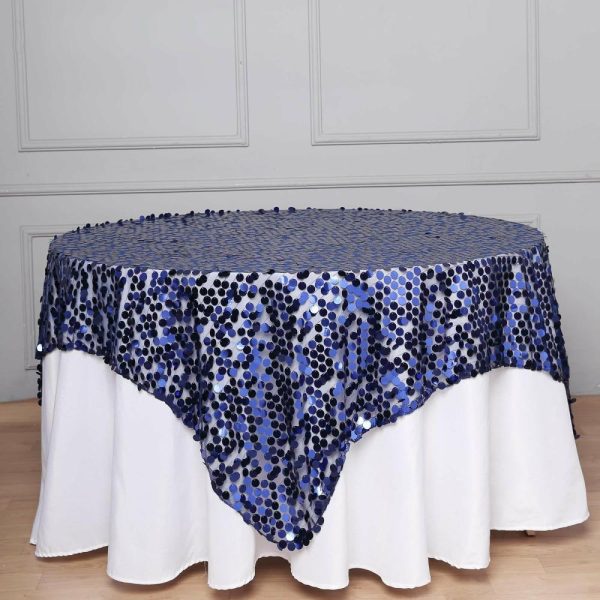 Sequin & Shimmer |  72″x72″ Navy Blue Premium Big Payette Sequin Square Table Overlay