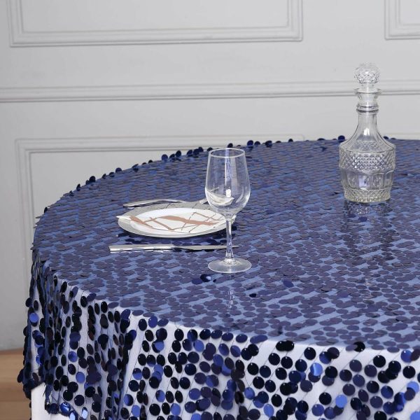 Sequin & Shimmer |  72″x72″ Navy Blue Premium Big Payette Sequin Square Table Overlay