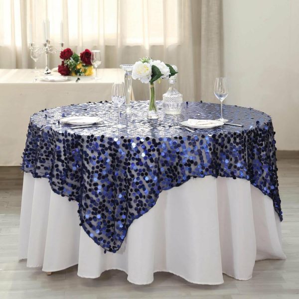 Sequin & Shimmer |  72″x72″ Navy Blue Premium Big Payette Sequin Square Table Overlay