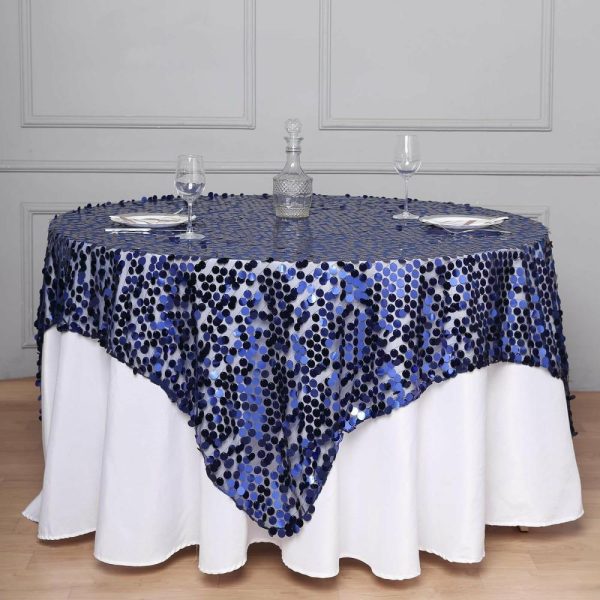 Sequin & Shimmer |  72″x72″ Navy Blue Premium Big Payette Sequin Square Table Overlay