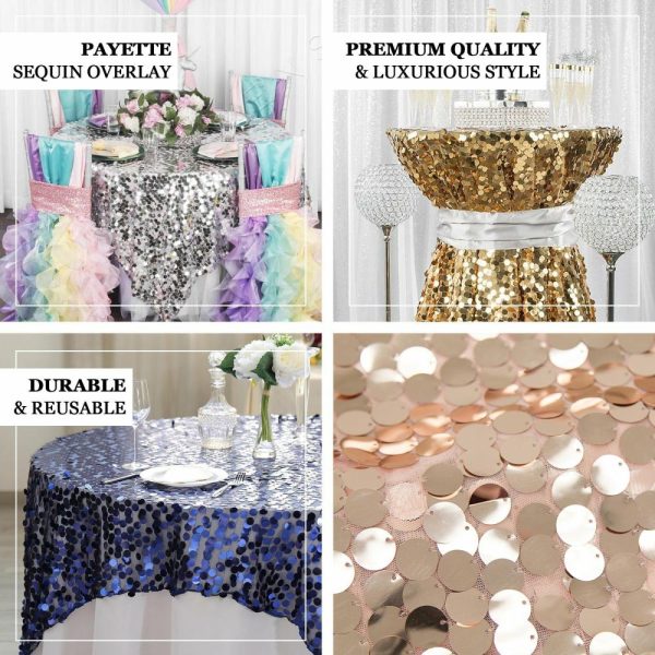 Sequin & Shimmer |  72″x72″ Navy Blue Premium Big Payette Sequin Square Table Overlay