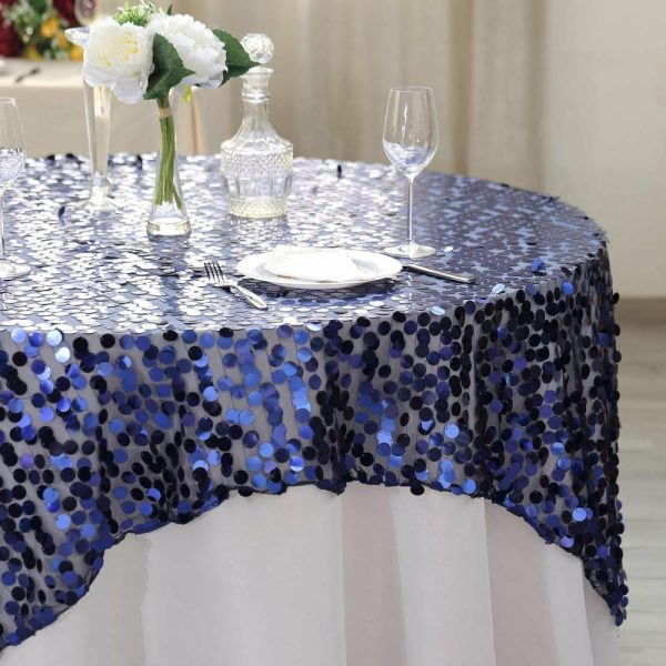 Sequin & Shimmer |  72″x72″ Navy Blue Premium Big Payette Sequin Square Table Overlay