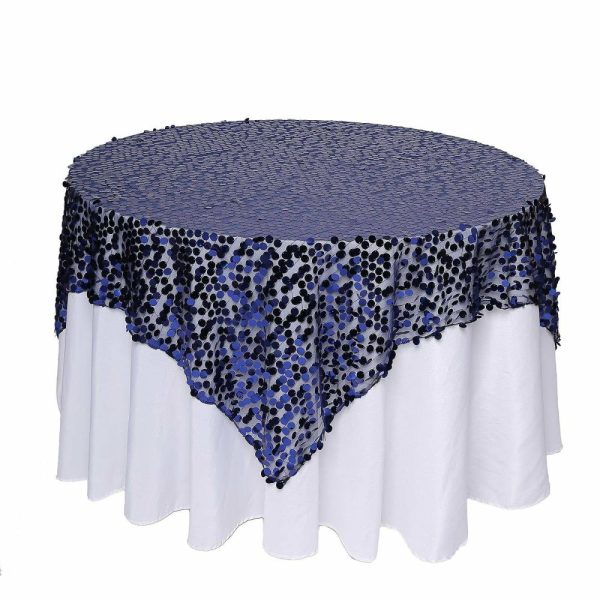 Sequin & Shimmer |  72″x72″ Navy Blue Premium Big Payette Sequin Square Table Overlay