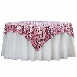 Sequin & Shimmer |  72″x72″ Pink Premium Big Payette Sequin Square Table Overlay