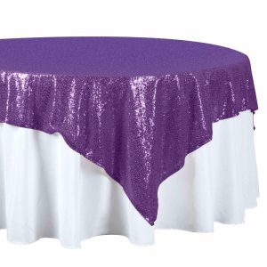 Sequin & Shimmer |  72″x72″ Purple Sequin Sparkly Square Table Overlay