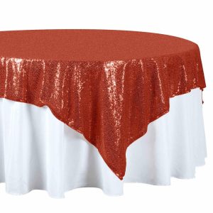 Sequin & Shimmer |  72″x72″ Red Sequin Sparkly Square Table Overlay