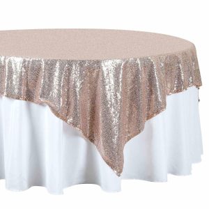 Sequin & Shimmer |  72″x72″ Rose Gold Sequin Sparkly Square Table Overlay