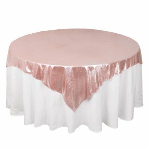 Sequin & Shimmer |  72″x72″ Rose Gold Shimmer Sequin Dots Square Polyester Table Overlay, Wrinkle Free Sparkle Glitter Table Topper