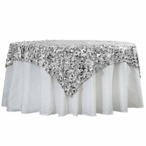 Sequin & Shimmer |  72″x72″ Silver Premium Big Payette Sequin Square Table Overlay