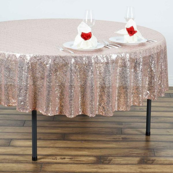 Sequin & Shimmer |  90″ Rose Gold Seamless Premium Sequin Round Tablecloth