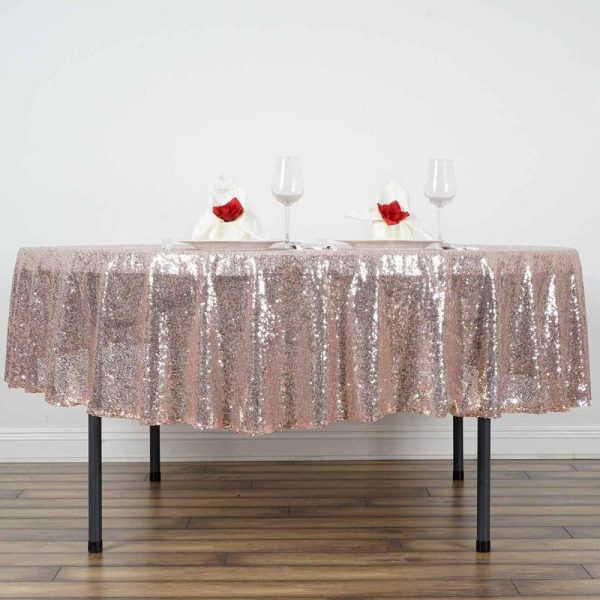 Sequin & Shimmer |  90″ Rose Gold Seamless Premium Sequin Round Tablecloth