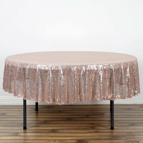 Sequin & Shimmer |  90″ Rose Gold Seamless Premium Sequin Round Tablecloth