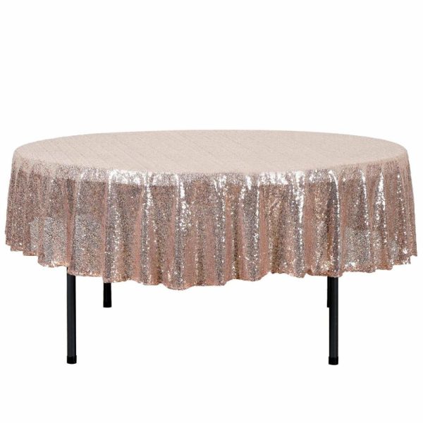 Sequin & Shimmer |  90″ Rose Gold Seamless Premium Sequin Round Tablecloth