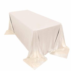 Sequin & Shimmer |  90″x132″ Beige Shimmer Sequin Dots Polyester Tablecloth, Wrinkle Free Sparkle Glitter Table Cover for 6 Foot Table With Floor-Length Drop