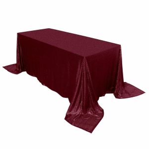 Sequin & Shimmer |  90″x132″ Burgundy Seamless Premium Sequin Rectangle Tablecloth for 6 Foot Table With Floor-Length Drop