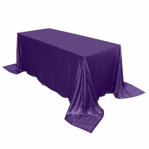 Sequin & Shimmer |  90″x132″ Purple Seamless Premium Sequin Rectangle Tablecloth for 6 Foot Table With Floor-Length Drop