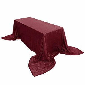 Sequin & Shimmer |  90×156″ Burgundy Seamless Premium Sequin Rectangle Tablecloth for 8 Foot Table With Floor-Length Drop