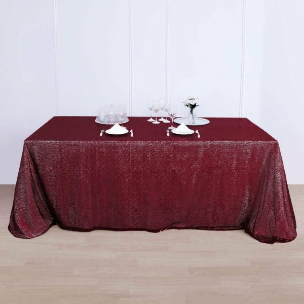 Sequin & Shimmer |  90×156″ Burgundy Seamless Premium Sequin Rectangle Tablecloth for 8 Foot Table With Floor-Length Drop