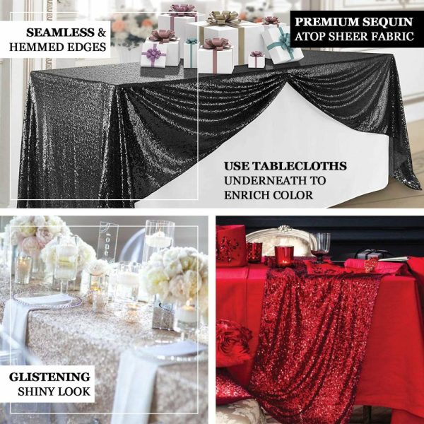 Sequin & Shimmer |  90×156″ Burgundy Seamless Premium Sequin Rectangle Tablecloth for 8 Foot Table With Floor-Length Drop