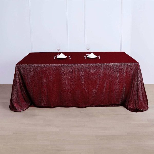 Sequin & Shimmer |  90×156″ Burgundy Seamless Premium Sequin Rectangle Tablecloth for 8 Foot Table With Floor-Length Drop