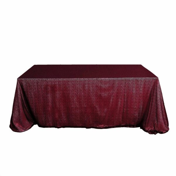 Sequin & Shimmer |  90×156″ Burgundy Seamless Premium Sequin Rectangle Tablecloth for 8 Foot Table With Floor-Length Drop