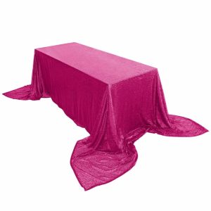 Sequin & Shimmer |  90×156″ Fuchsia Seamless Premium Sequin Rectangle Tablecloth for 8 Foot Table With Floor-Length Drop