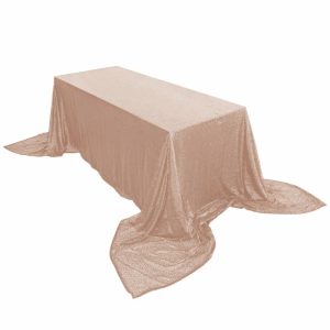 Sequin & Shimmer |  90×156″ Rose Gold Seamless Premium Sequin Rectangle Tablecloth for 8 Foot Table With Floor-Length Drop