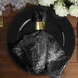 Sequin & Shimmer Napkins |  20”x20” Black Premium Sequin Cloth Dinner Napkin Reusable Linen