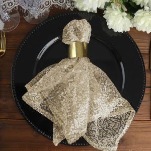 Sequin & Shimmer Napkins |  20”x20” Champagne Premium Sequin Cloth Dinner Napkin Reusable Linen