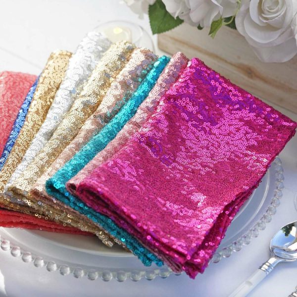 Sequin & Shimmer Napkins |  20”x20” Champagne Premium Sequin Cloth Dinner Napkin Reusable Linen