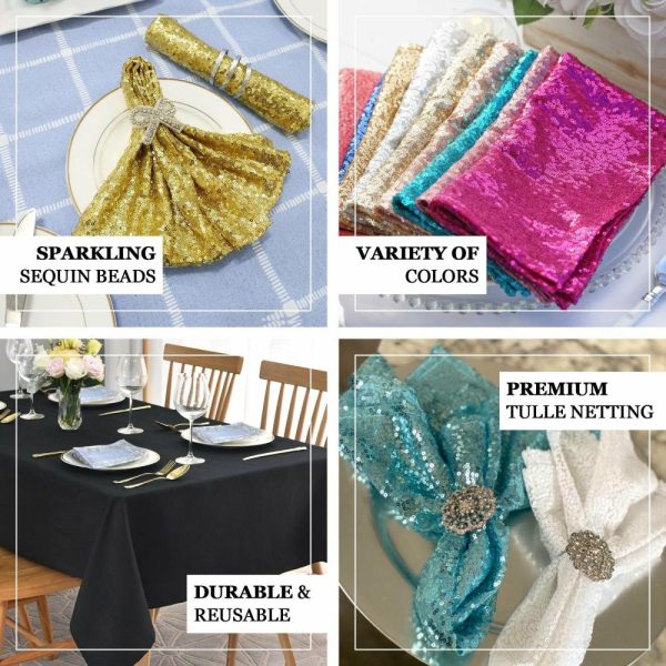 Sequin & Shimmer Napkins |  20”x20” Champagne Premium Sequin Cloth Dinner Napkin Reusable Linen